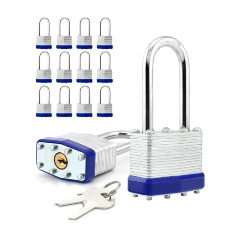 Lock Laminated keyed Padlock 1-9/16 in Wide Body,Lock Outdoor Blue Padlocks, Lock Set with Keys, Long Shackle (Pack of 12)
Lock Laminated keyed Padlock 1-9/16 in Wide Body,Lock Outdoor Blue Padlocks, Lock Set with Keys, Long Shackle (Pack of 12)