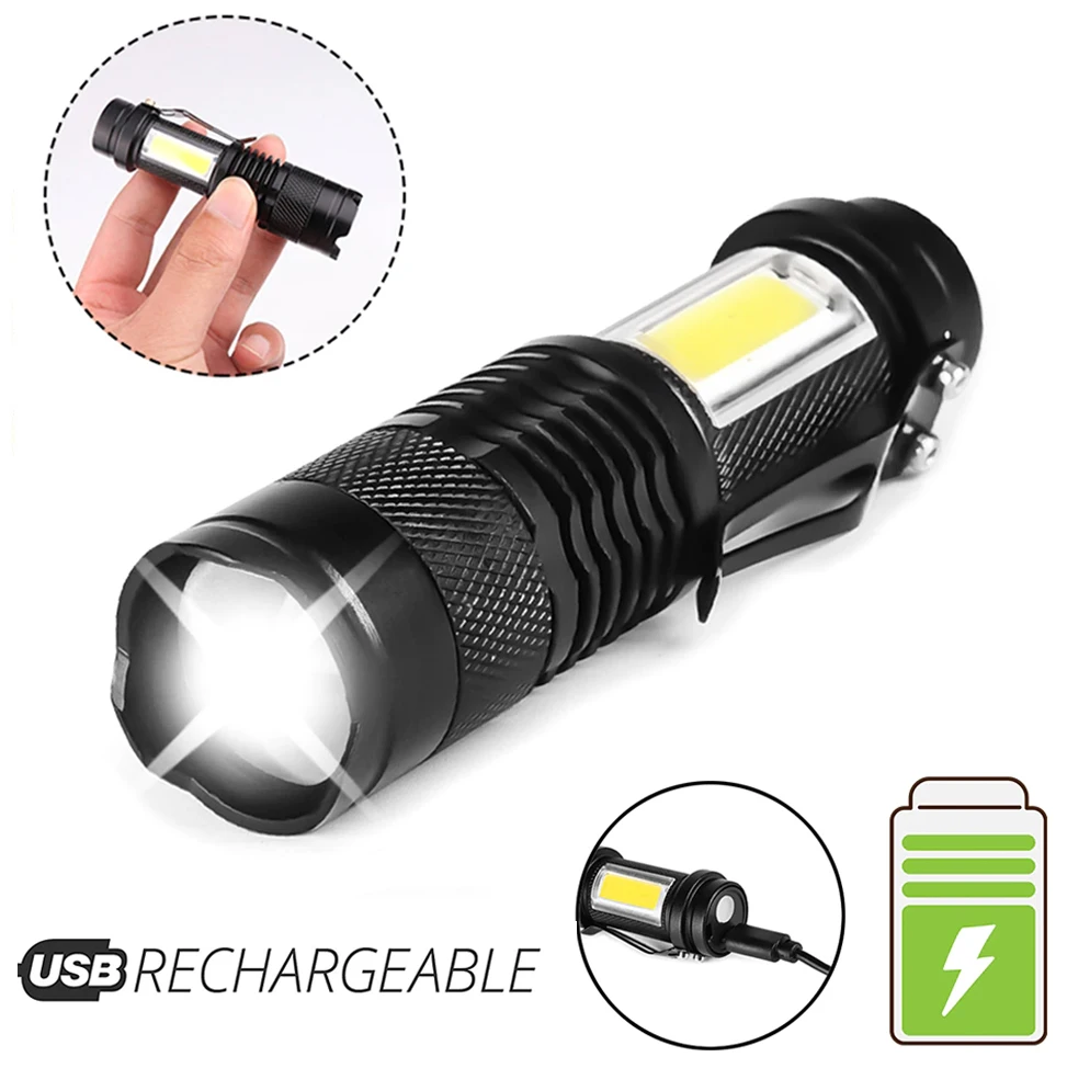 MINI LED COB Flashlight Built in Battery USB Rechargeable Clip Pen Light 2 Light Source Zoom Torch Lantern for Adventure Camping
MINI LED COB Flashlight Built in Battery USB Rechargeable Clip Pen Light 2 Light Source Zoom Torch Lantern for Adventure Camping