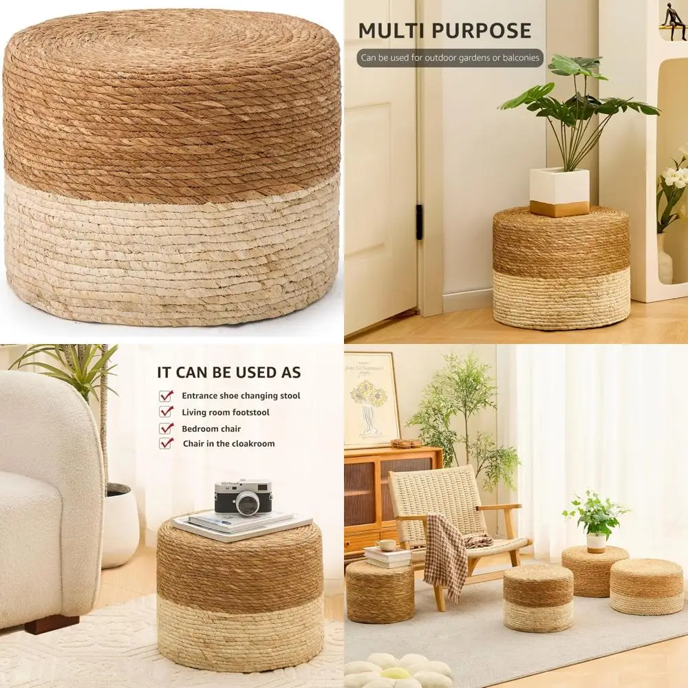 Handcrafted Natural Fiber Round Ottoman, Rustic Bohemian Footrest Pouf, Lounge Foot Stool, Accent Table Seating Option
Handcrafted Natural Fiber Round Ottoman, Rustic Bohemian Footrest Pouf, Lounge Foot Stool, Accent Table Seating Option