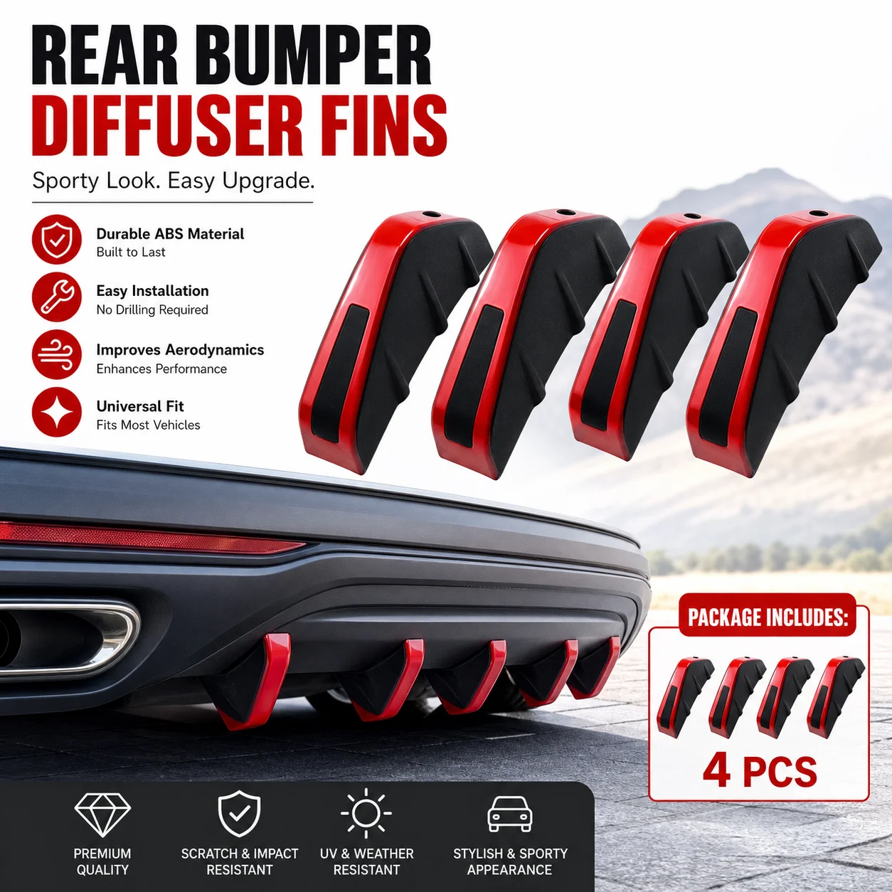 4pcs Universal Carbon Fiber Car Modified Rear Bumper Diffuser Spoiler Black Red ABS Rear Bumper Lip Diffuser Anti-collision
4pcs Universal Carbon Fiber Car Modified Rear Bumper Diffuser Spoiler Black Red ABS Rear Bumper Lip Diffuser Anti-collision
