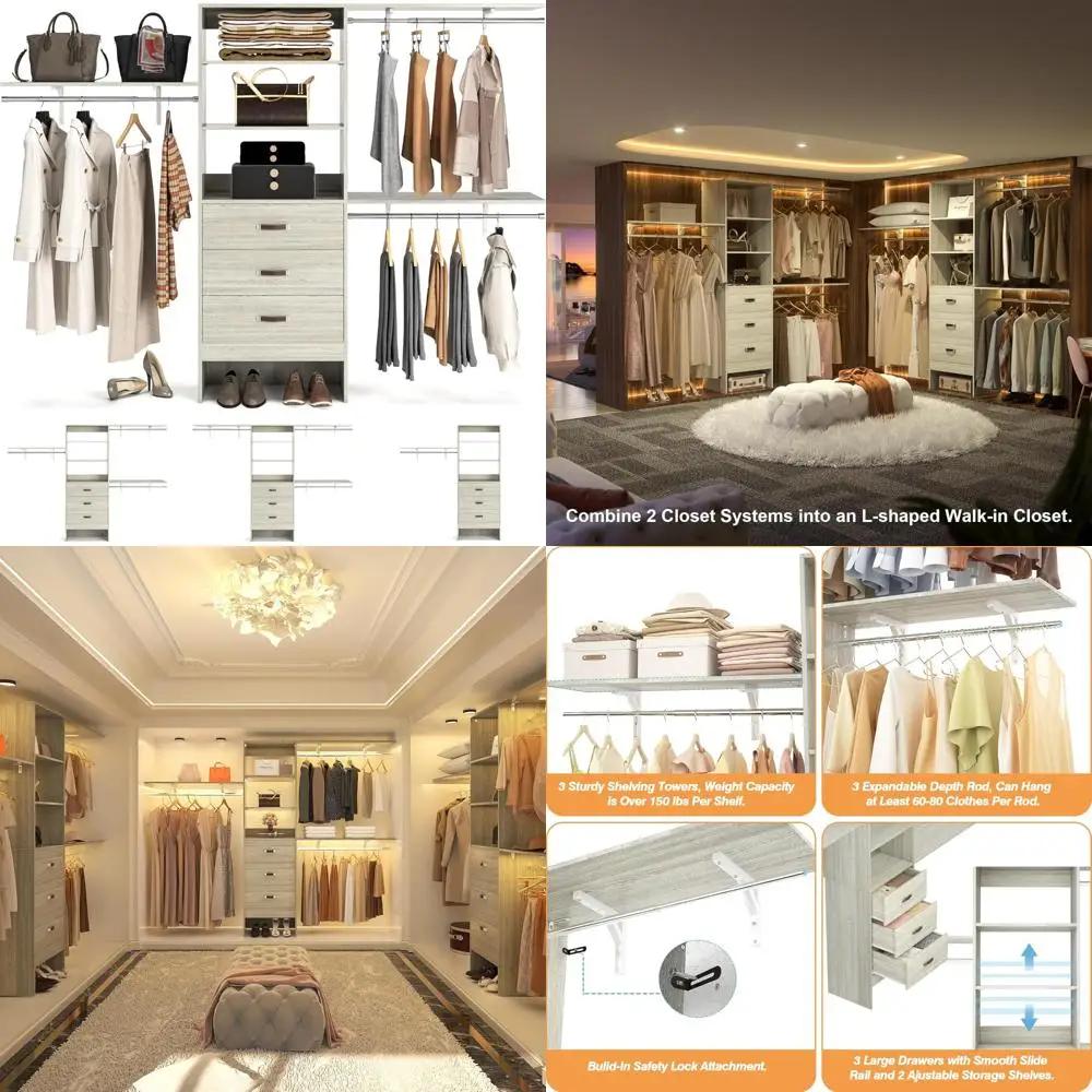 8FT Walk-In Closet Organizer System with 3 Shelving Towers, Heavy-Duty Clothes Rack, 3 Drawers, 96 Inches Storage Solution
8FT Walk-In Closet Organizer System with 3 Shelving Towers, Heavy-Duty Clothes Rack, 3 Drawers, 96 Inches Storage Solution