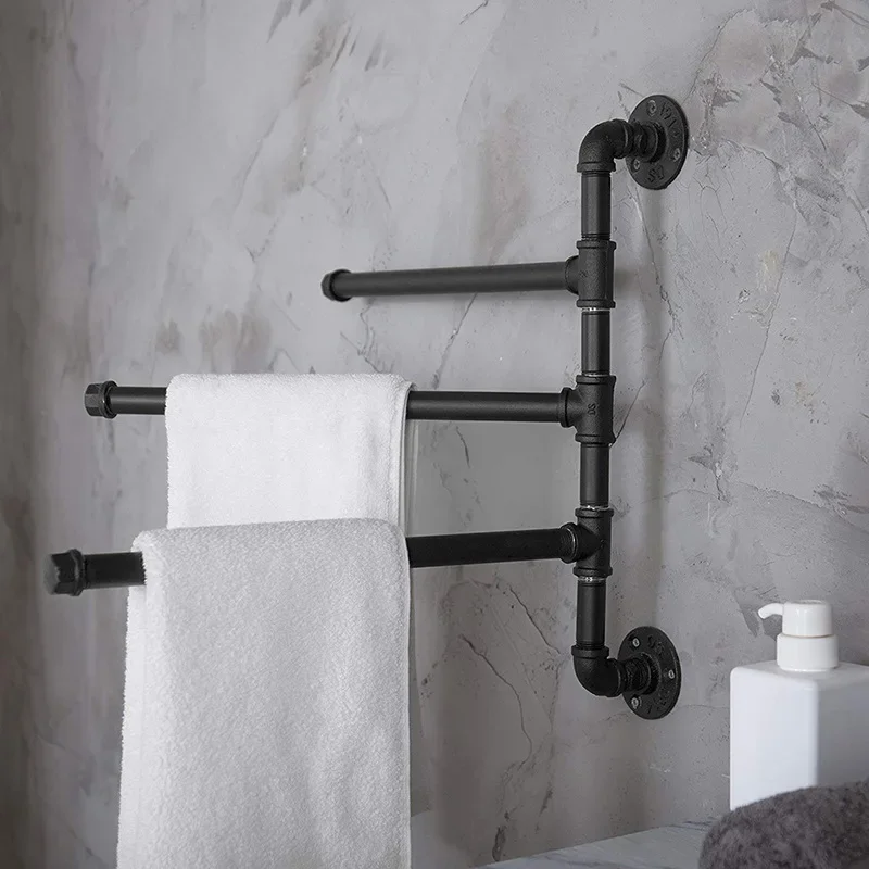 American retro wrought iron water pipe towel rack, industrial wind three-layer rotatable towel bar, wall-mounted scarf rack
American retro wrought iron water pipe towel rack, industrial wind three-layer rotatable towel bar, wall-mounted scarf rack