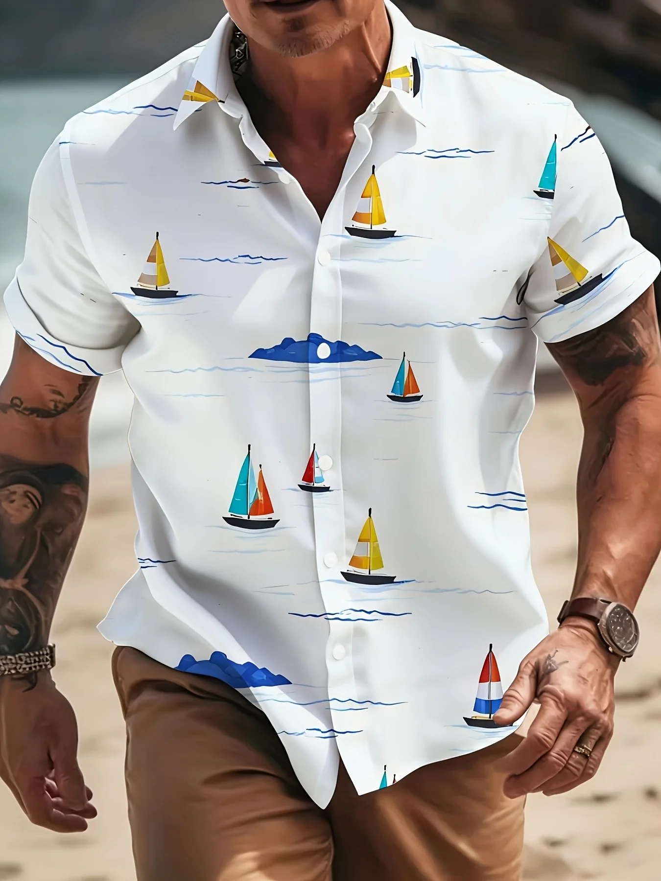 Men White Colorful Sailboat Ocean Wave Island Print Hawaiian Beach Vacation Short Sleeve Shirt
Men White Colorful Sailboat Ocean Wave Island Print Hawaiian Beach Vacation Short Sleeve Shirt