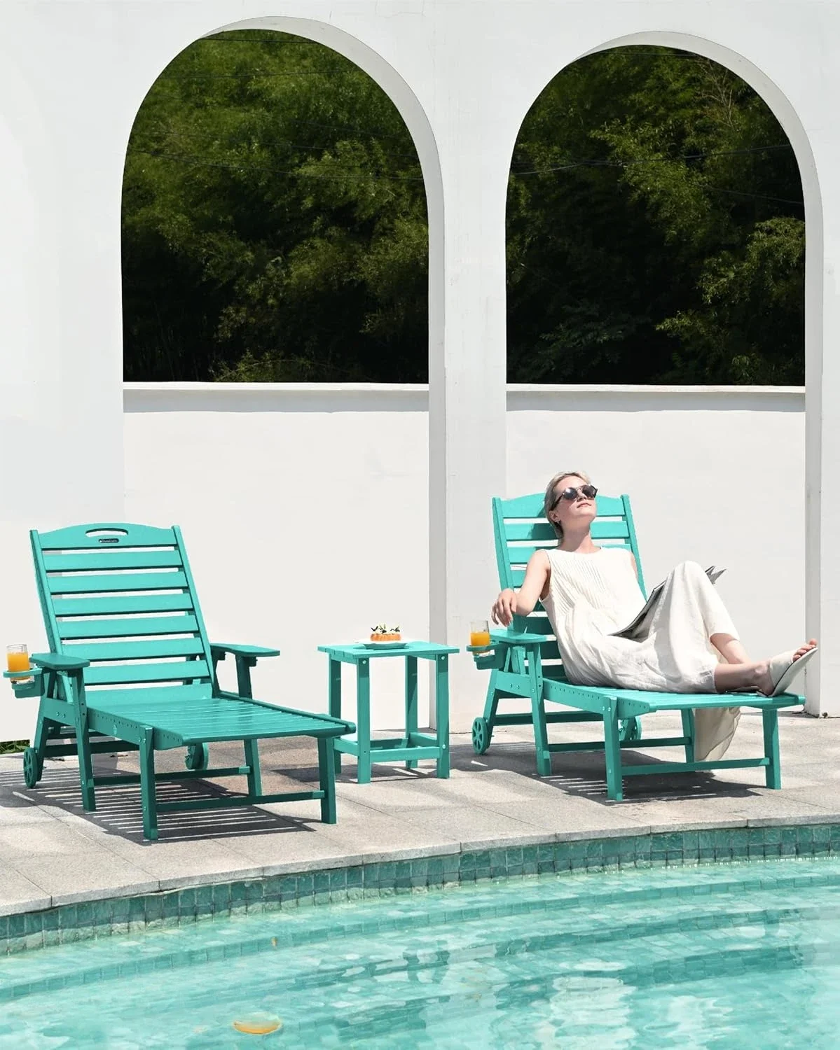 Lounge Chair Outdoor, Chaise Lounge, HDPE 6-Position Outdoor Chaise Lounge, Patio Lounge with Wheels & Cup Holder, Lake Blue
Lounge Chair Outdoor, Chaise Lounge, HDPE 6-Position Outdoor Chaise Lounge, Patio Lounge with Wheels & Cup Holder, Lake Blue