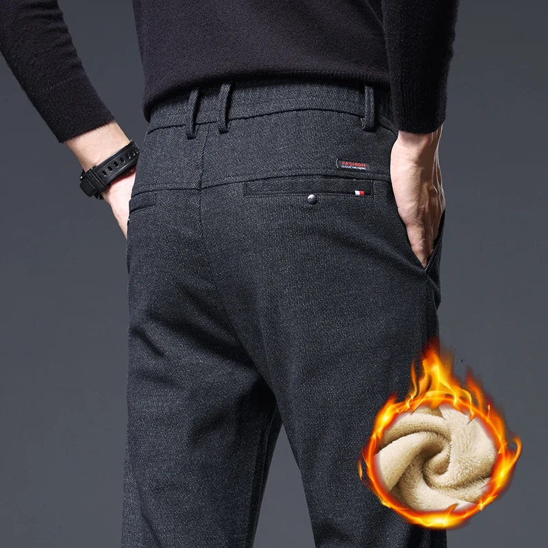 Men's Woolen Fabric Business Straight Fleece Pants Winter Black Gray Classic Korean Elastic Waist Velvet Trousers Brand Clothing
Men's Woolen Fabric Business Straight Fleece Pants Winter Black Gray Classic Korean Elastic Waist Velvet Trousers Brand Clothing