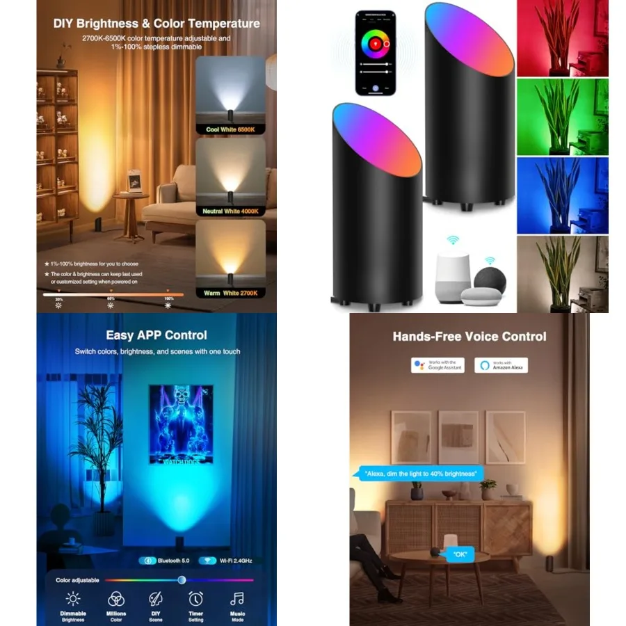 2 Pack Smart Floor Can Light 5W RGBW Color Changing Uplighting Indoor Uplights 2700K-6500K Up Lights Indoor Floor Spotlight for
2 Pack Smart Floor Can Light 5W RGBW Color Changing Uplighting Indoor Uplights 2700K-6500K Up Lights Indoor Floor Spotlight for
