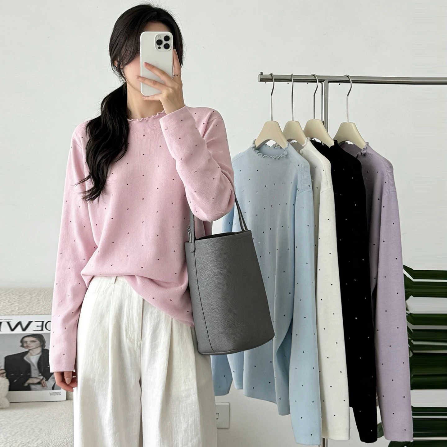 Faionable Knitted Long Sve Base irt Women's Loose plus Size Spring Autumn Wood Polka Dot Top Slimming Beautiful
Faionable Knitted Long Sve Base irt Women's Loose plus Size Spring Autumn Wood Polka Dot Top Slimming Beautiful