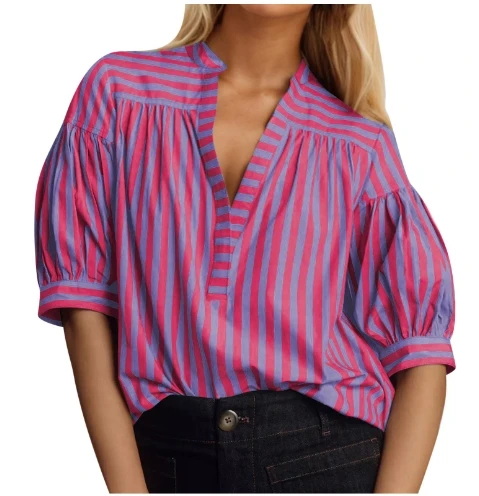 Women's Chiffon Blouses 2025 Autumn Latest Striped Splicing Shrinking Folding Pulling Open V-Neck Top Concealed Bucket T-Shirt
Women's Chiffon Blouses 2025 Autumn Latest Striped Splicing Shrinking Folding Pulling Open V-Neck Top Concealed Bucket T-Shirt