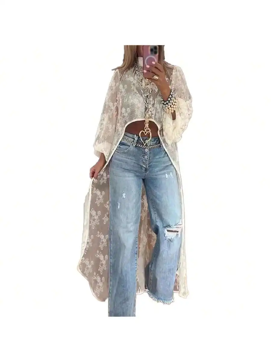 Women Sheer Lace Floral Embroidery Puff Sleeve Cropped Top With Mock Neck
Women Sheer Lace Floral Embroidery Puff Sleeve Cropped Top With Mock Neck