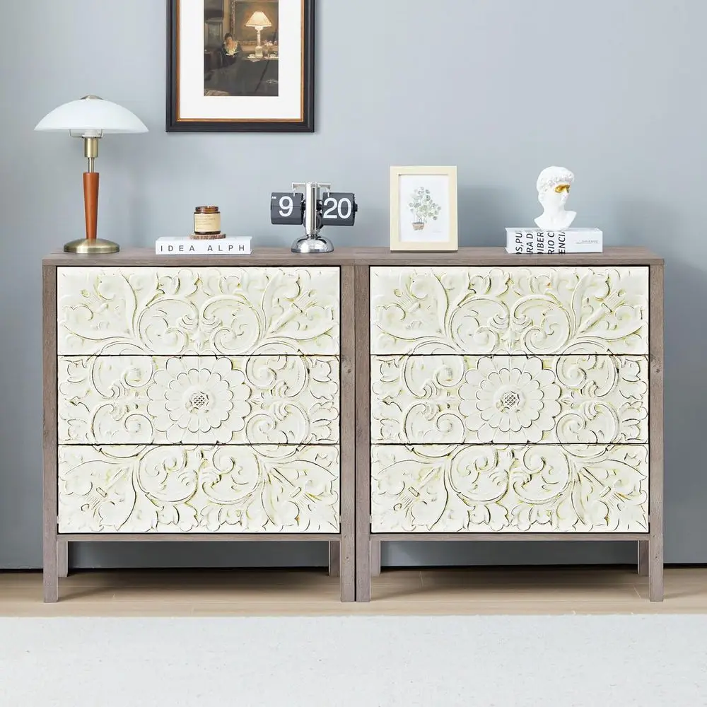 Vintage French Chest of Drawers with Storage, Distressed Boho Nightstands Set of 2, Suitable for Bedroom, Hallway, Living Room,
Vintage French Chest of Drawers with Storage, Distressed Boho Nightstands Set of 2, Suitable for Bedroom, Hallway, Living Room,