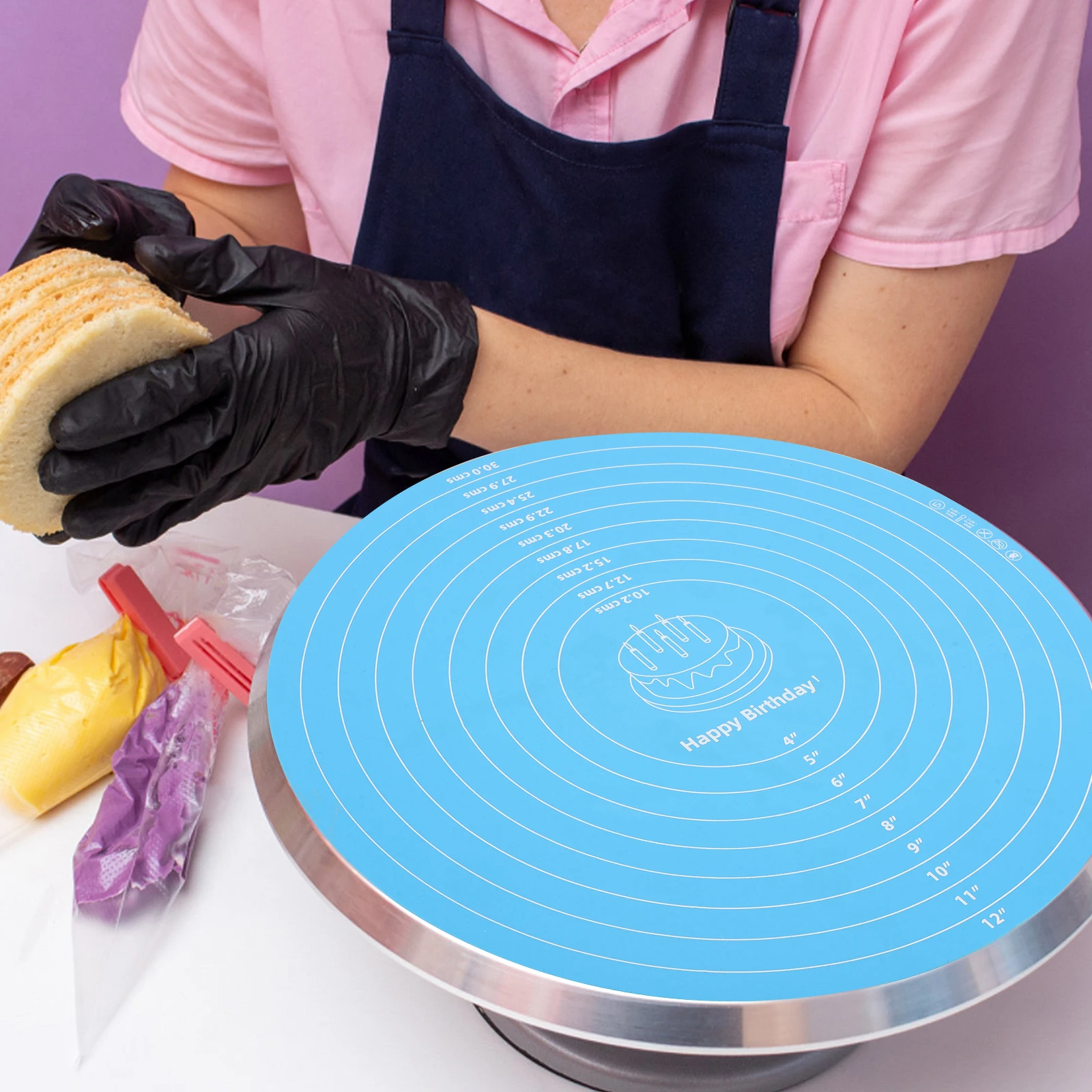 Non slip Silicone Baking Mat Blue 30cm Diameter Cake Turntable Pastry Rolling Measurement Pad Easy Clean Reusable Smooth Surface
Non slip Silicone Baking Mat Blue 30cm Diameter Cake Turntable Pastry Rolling Measurement Pad Easy Clean Reusable Smooth Surface