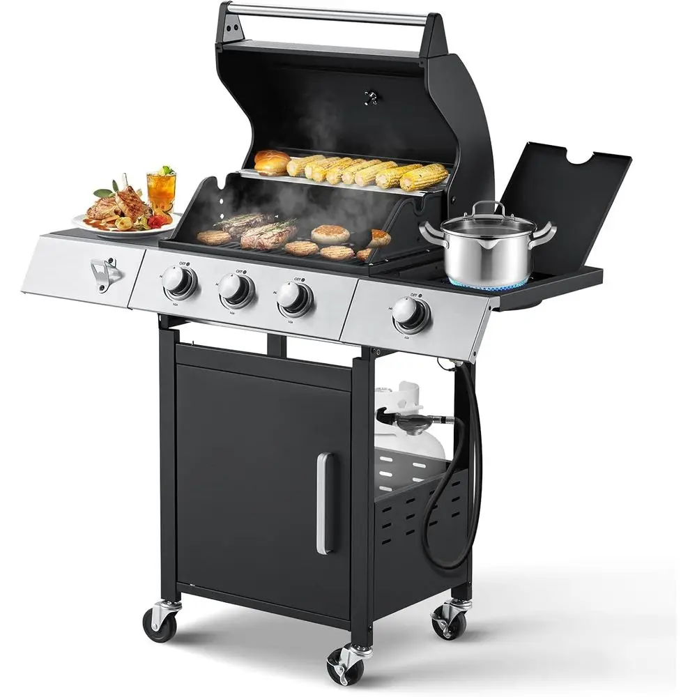 36,000 BTU Triple Burner Propane Gas Grill with Cast Iron Grates for Outdoor Cooking and Camping
36,000 BTU Triple Burner Propane Gas Grill with Cast Iron Grates for Outdoor Cooking and Camping