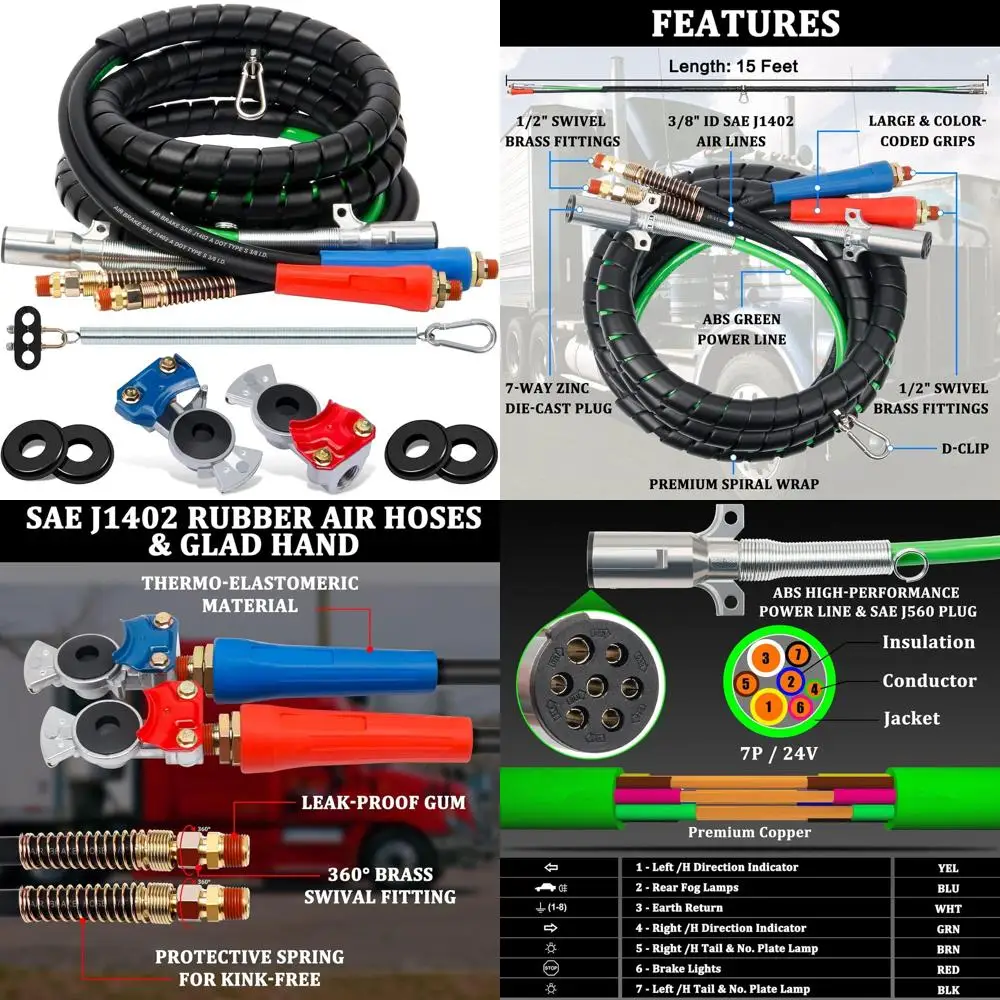 15ft 3 in 1 ABS & Power Air Line Hose with Glad Hand Tender Spring Kit Gladhand & Rubber Seals Air Lines for Semi Truck Tractor
15ft 3 in 1 ABS & Power Air Line Hose with Glad Hand Tender Spring Kit Gladhand & Rubber Seals Air Lines for Semi Truck Tractor