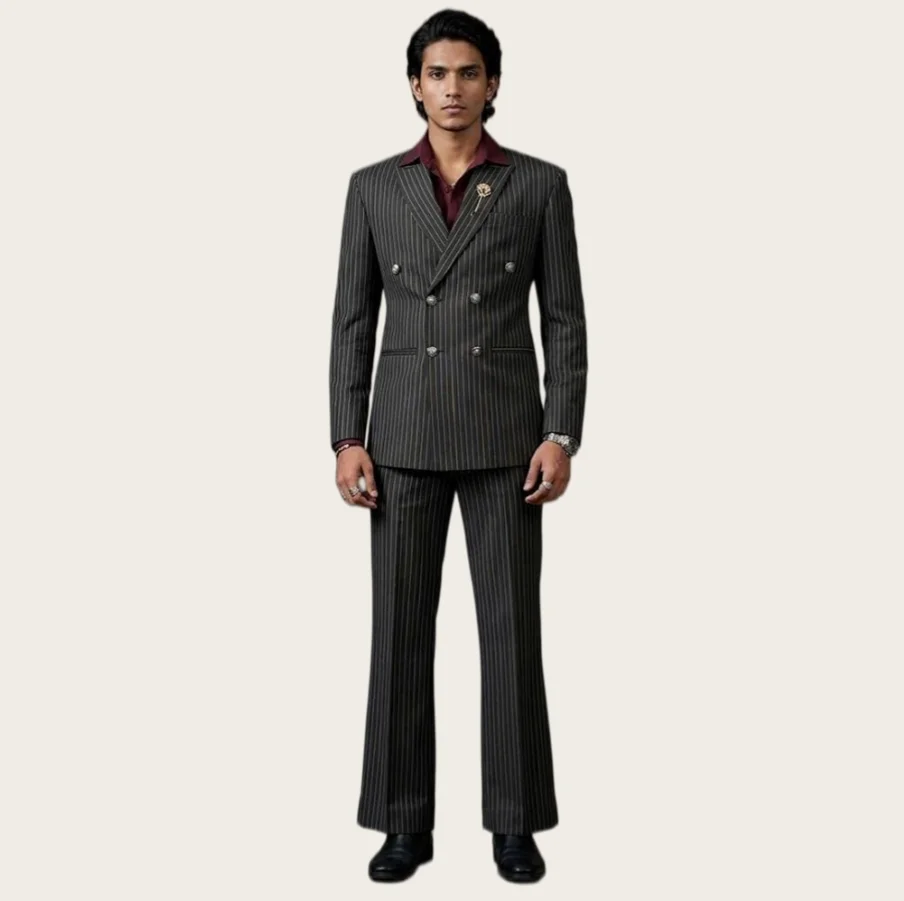 Mophiel Casual Men's Suits 2Pcs Pinstripe Blazer with Double Breasted Wide Leg Pants Peaked Lapel Business Tuxedo Customized
Mophiel Casual Men's Suits 2Pcs Pinstripe Blazer with Double Breasted Wide Leg Pants Peaked Lapel Business Tuxedo Customized