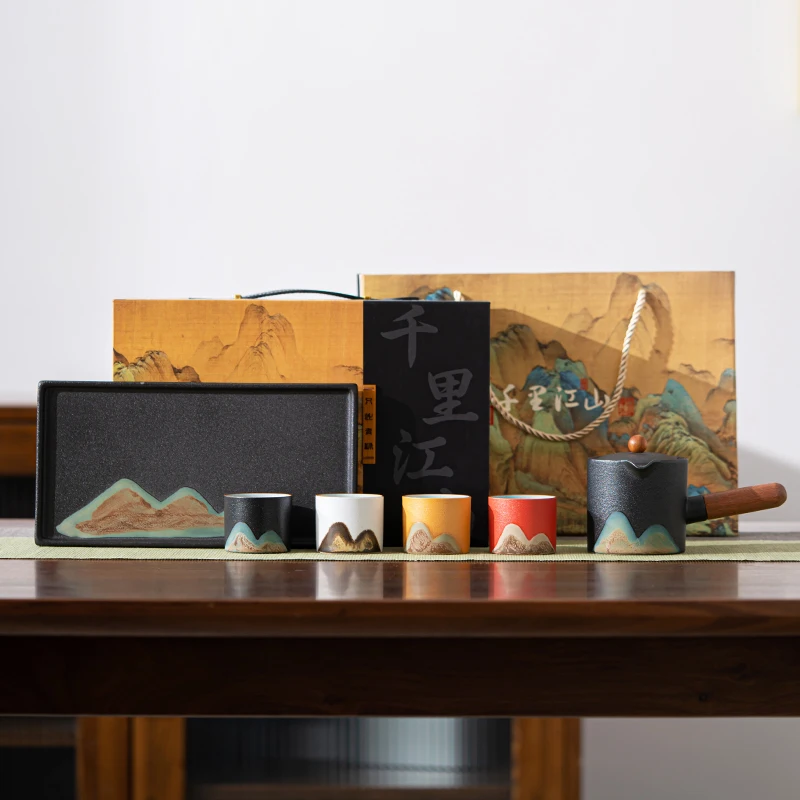 MULTIPOTENT tea set Qianli Jiangshan 1 side handle teapot 1 tea tray 4 tea cup 6-piece set
MULTIPOTENT tea set Qianli Jiangshan 1 side handle teapot 1 tea tray 4 tea cup 6-piece set