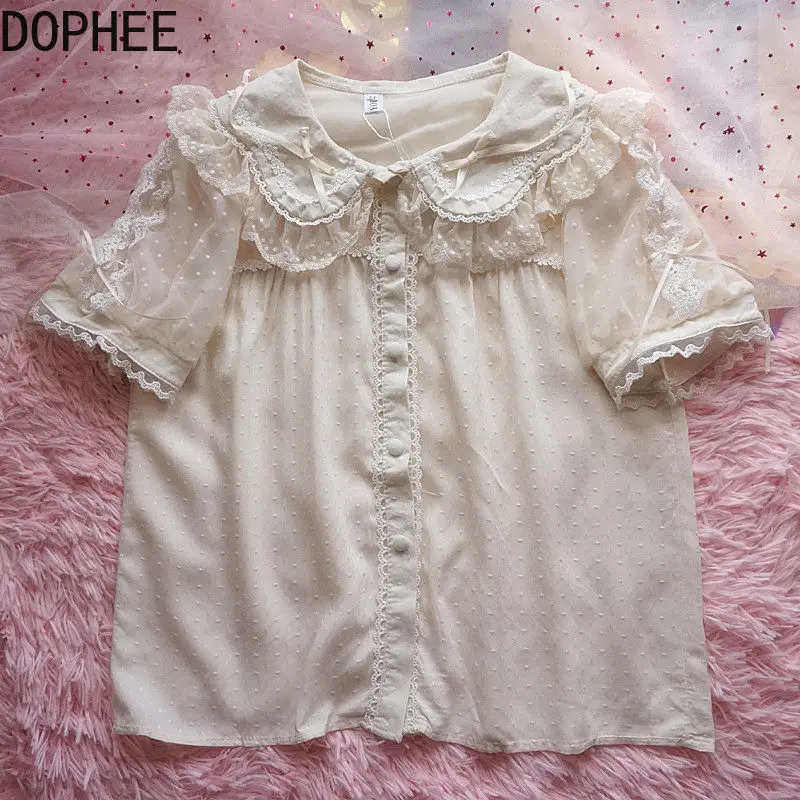 Japanese New Spring Summer Puff Short Sleeve Shirts Studnets Lolita Tops Elegant Lace Sweet Peter Pan Collar Women Basic Blouses
Japanese New Spring Summer Puff Short Sleeve Shirts Studnets Lolita Tops Elegant Lace Sweet Peter Pan Collar Women Basic Blouses