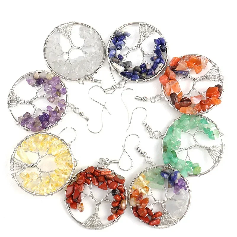 Natural Stone Crystal Tree of Life Charm Stud Earrings Fashion 7 Chakra Healing Wishing Tree Pendant Ear Hook Jewelry for Women
Natural Stone Crystal Tree of Life Charm Stud Earrings Fashion 7 Chakra Healing Wishing Tree Pendant Ear Hook Jewelry for Women