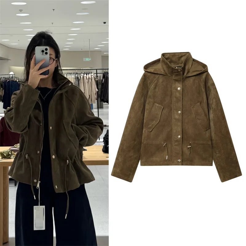 Autumn and winter stand-up collar suede effect hooded jacket women's retro stylish casual top
Autumn and winter stand-up collar suede effect hooded jacket women's retro stylish casual top