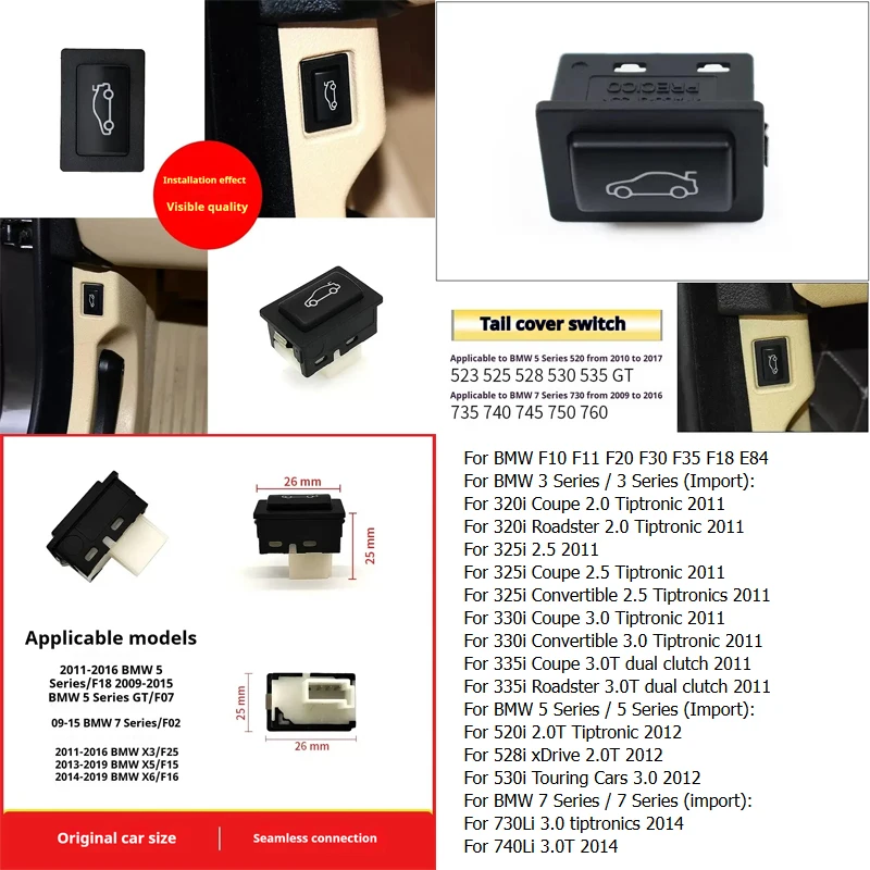 Car Tailgate Rear Trunk Switch Unlock Button For BMW 3 5 7 Series F10 F11 F30 F35 F01 F02 320i 325i 330i 520i 528i 530i
Car Tailgate Rear Trunk Switch Unlock Button For BMW 3 5 7 Series F10 F11 F30 F35 F01 F02 320i 325i 330i 520i 528i 530i