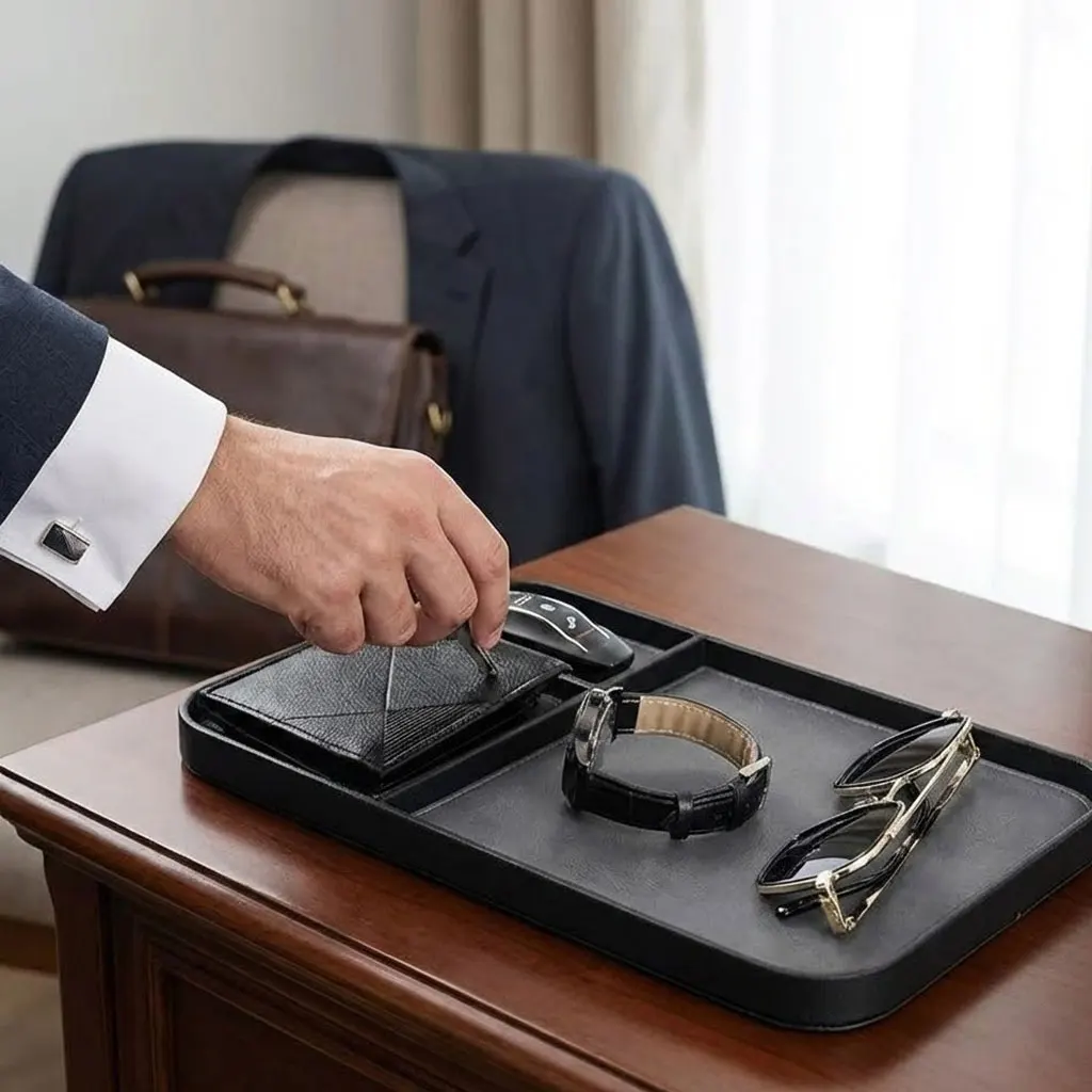 Leather Bedside Table Storage Tray - European Minimalist Desktop Tray for Phones, Watches & Miscellaneous Items
Leather Bedside Table Storage Tray - European Minimalist Desktop Tray for Phones, Watches & Miscellaneous Items