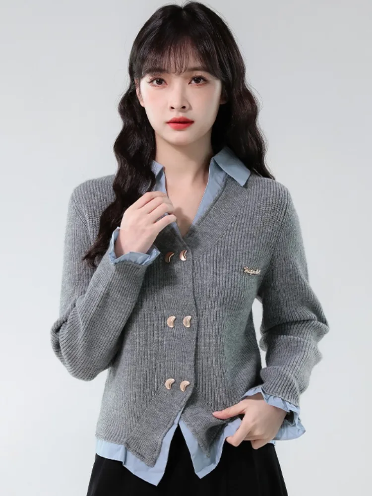 ay Knitted Sweater Jaet Women's Collar irt Patchwork Fake Two-Piece Spring Autumn New Sle Loose Fit Regular Sve
ay Knitted Sweater Jaet Women's Collar irt Patchwork Fake Two-Piece Spring Autumn New Sle Loose Fit Regular Sve