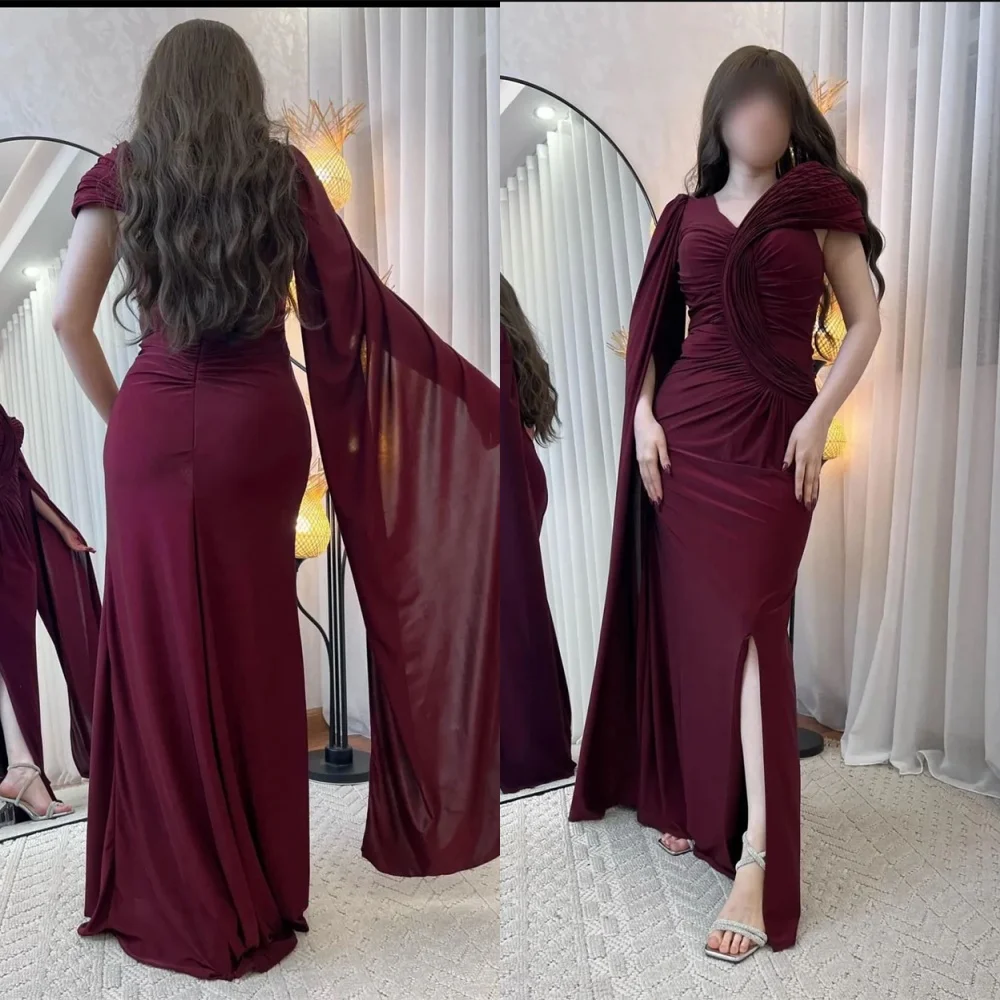 Customized Mermaid Temperament Burgundy Jersey Evening Dress Exquisite V-Neck Sleeveless Homecoming Dress Vestido De F
Customized Mermaid Temperament Burgundy Jersey Evening Dress Exquisite V-Neck Sleeveless Homecoming Dress Vestido De F