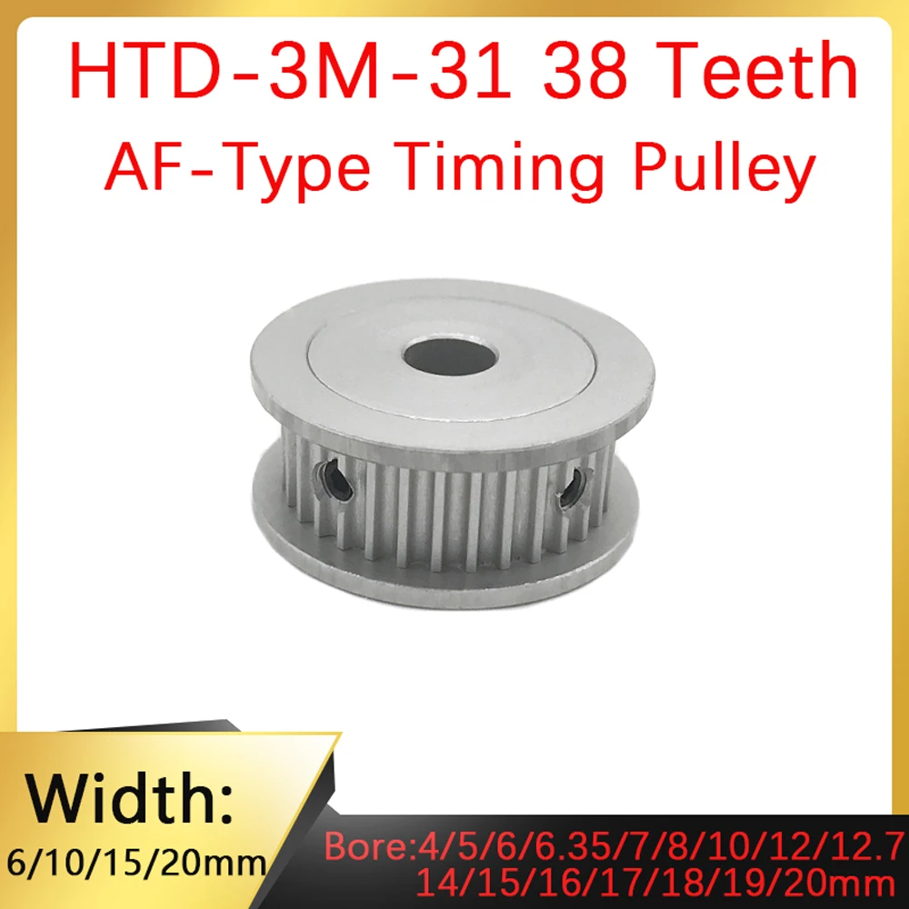 3M Synchronous Pulley 31T 38 Teeth Aluminum Alloy Inner Hole 4mm-20mm Belt Width 6 10 15 20mm HTD3M Gear AF Tooth Pitch 3mm
3M Synchronous Pulley 31T 38 Teeth Aluminum Alloy Inner Hole 4mm-20mm Belt Width 6 10 15 20mm HTD3M Gear AF Tooth Pitch 3mm