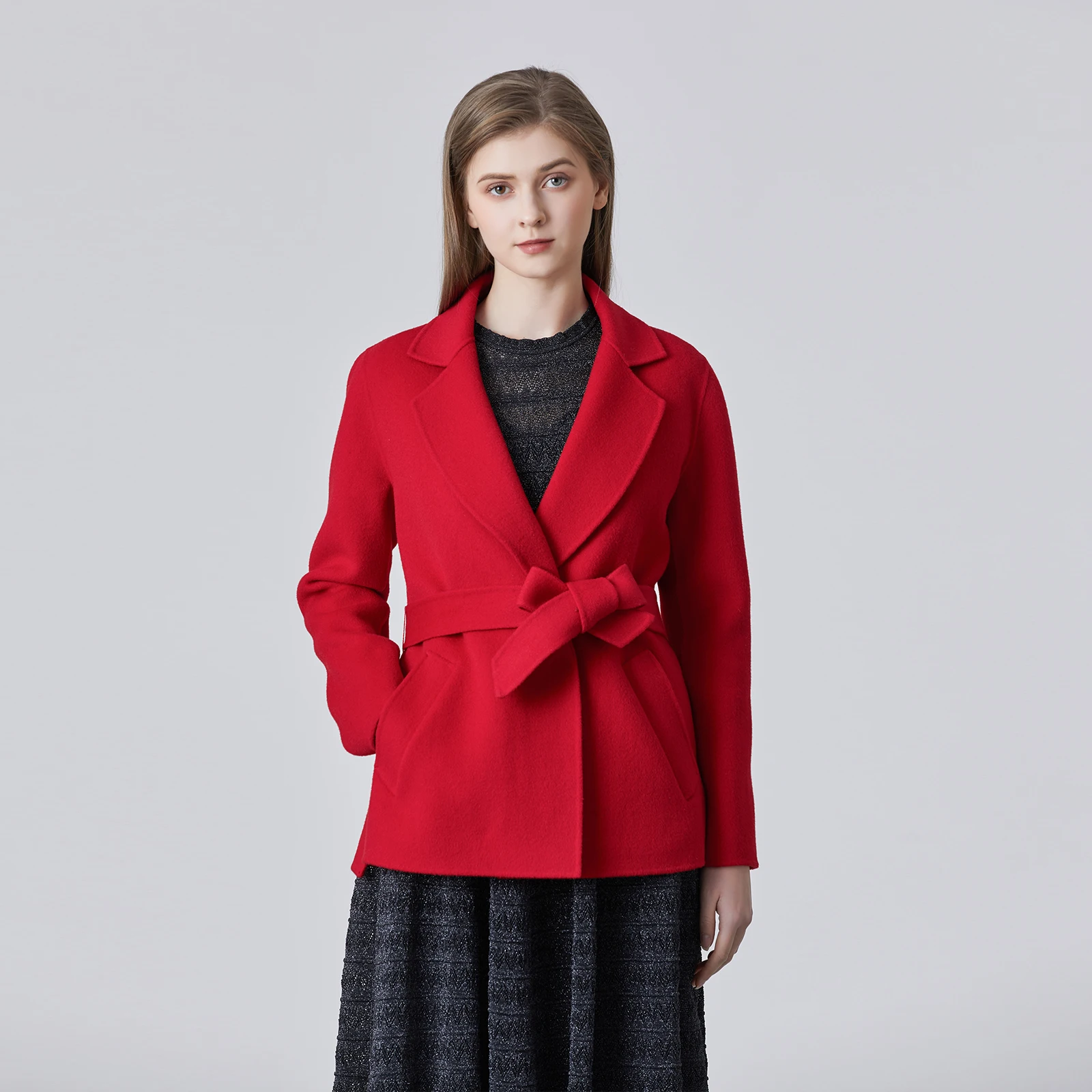 Red Pure Wool Double-Faced Tweed Belted ort Coat by Chi Xia Commute Sle Slim Fit Long Sve Suit Collar Winter Coat
Red Pure Wool Double-Faced Tweed Belted ort Coat by Chi Xia Commute Sle Slim Fit Long Sve Suit Collar Winter Coat