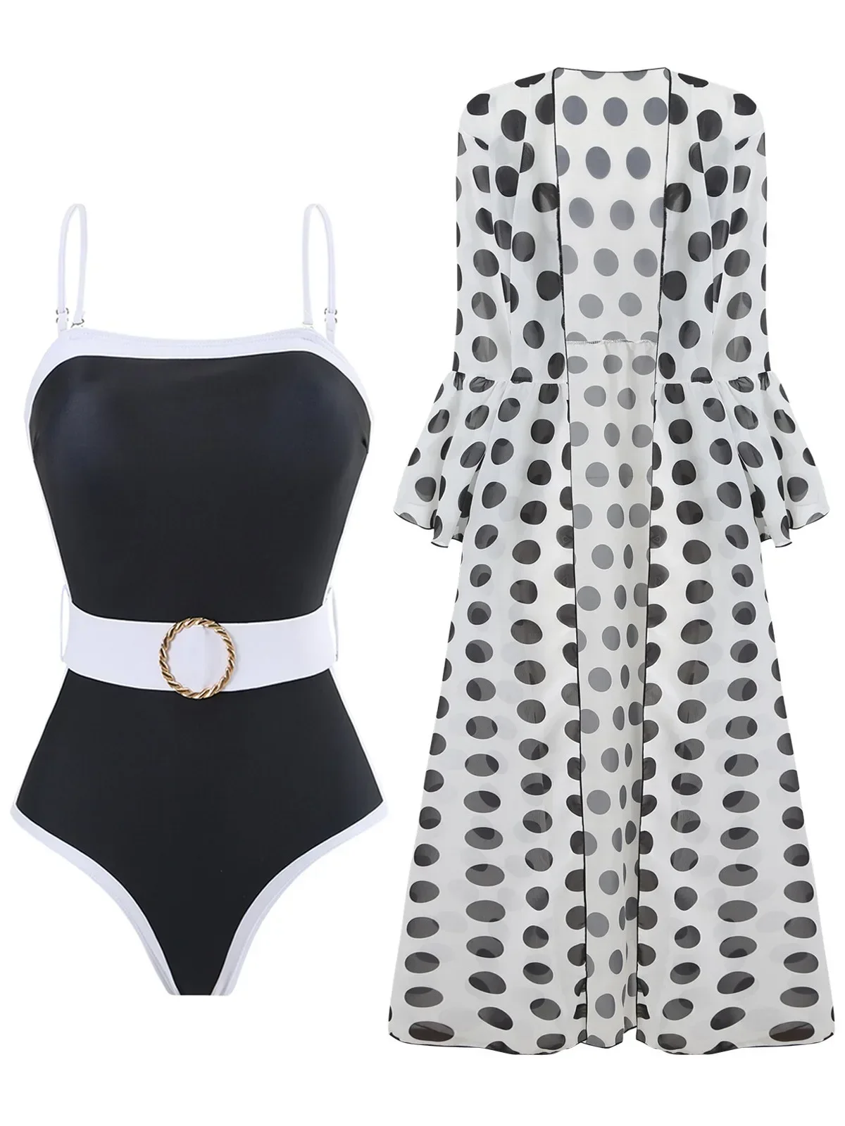 Women One Piece Swimsuit Set Long Sleeve Mesh Sunscreen Cover-ups 2024 New Black White Patchwork Belt Slim Monokini Bikini
Women One Piece Swimsuit Set Long Sleeve Mesh Sunscreen Cover-ups 2024 New Black White Patchwork Belt Slim Monokini Bikini