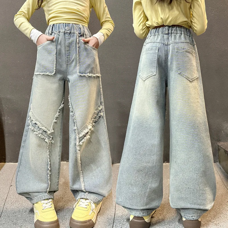 New Spring Child Fashion Patchwork Jeans For Girls Korean Style Straight Denim Pants Kids Teenager Retro Jeans Trousers 5-14T
New Spring Child Fashion Patchwork Jeans For Girls Korean Style Straight Denim Pants Kids Teenager Retro Jeans Trousers 5-14T
