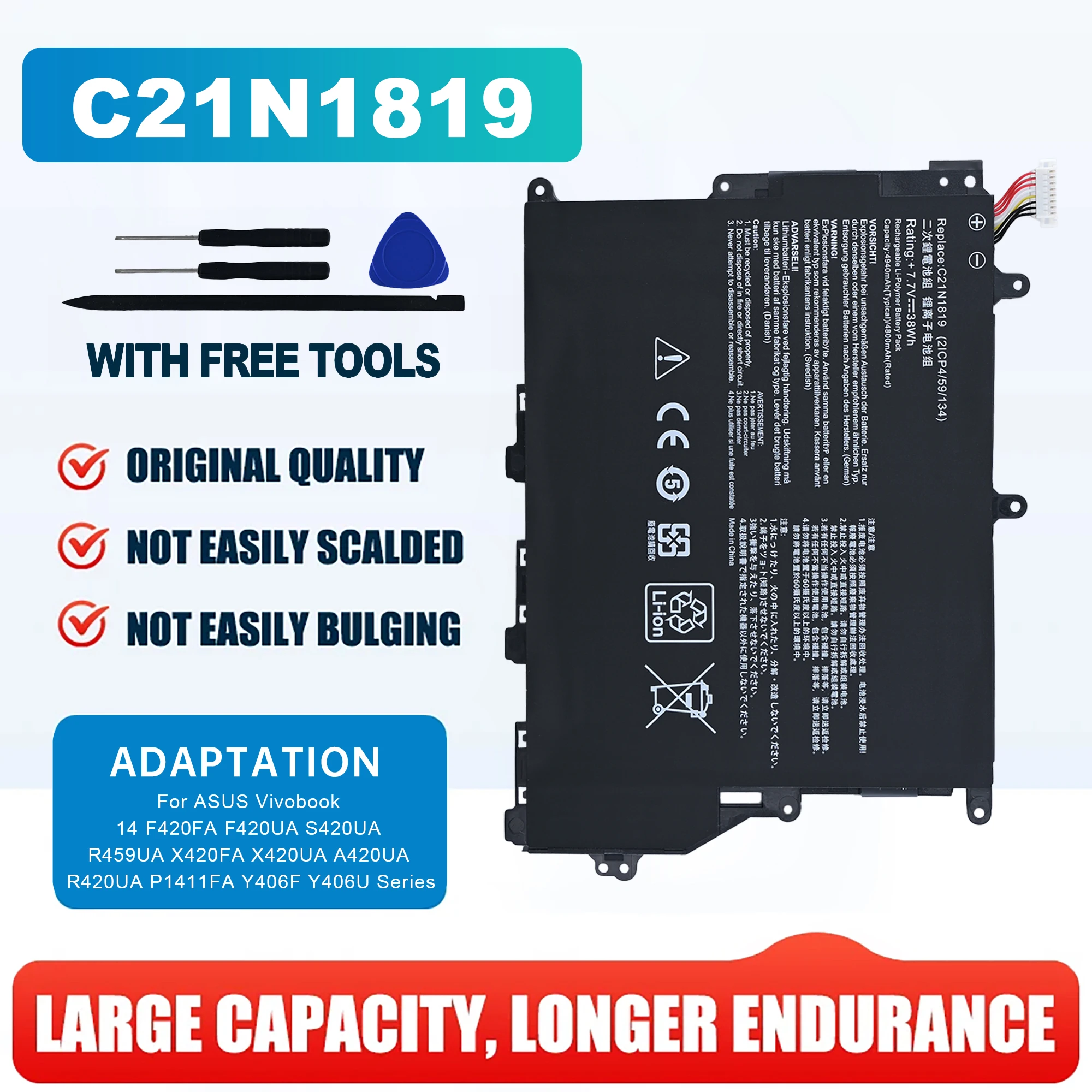 Аккумулятор для ноутбука C21N1819 для ASUS VivoBook 14 X420U A420UA F420UA R459UA Y406F Y406U
Аккумулятор для ноутбука C21N1819 для ASUS VivoBook 14 X420U A420UA F420UA R459UA Y406F Y406U