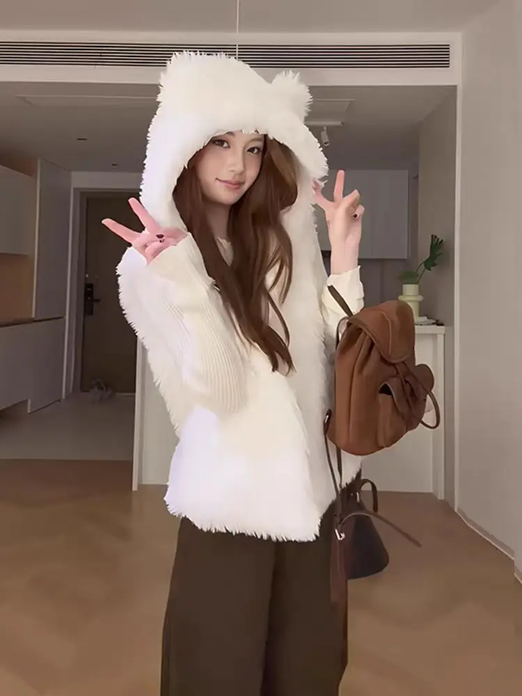 Korean Style Sweet Lamb Fur Thickened Hooded Bear Vest Women's Autumn Winter New Style Furry Shoulder Pad Jacket Top
Korean Style Sweet Lamb Fur Thickened Hooded Bear Vest Women's Autumn Winter New Style Furry Shoulder Pad Jacket Top