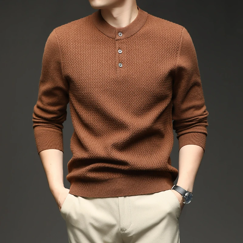 High-quality men's pullover sweater, solid color, Henry collar warm sweater, O-neck basic sweater
High-quality men's pullover sweater, solid color, Henry collar warm sweater, O-neck basic sweater
