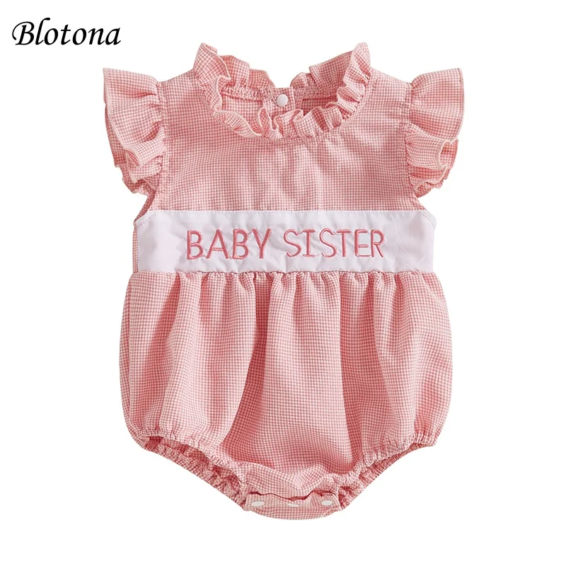 Blotona Baby Girl Romper Letter Embroidery Plaid Pattern Ruffled Crew Neck Flying Sleeve Newborn Jumpsuit Perfect for Summer
Blotona Baby Girl Romper Letter Embroidery Plaid Pattern Ruffled Crew Neck Flying Sleeve Newborn Jumpsuit Perfect for Summer