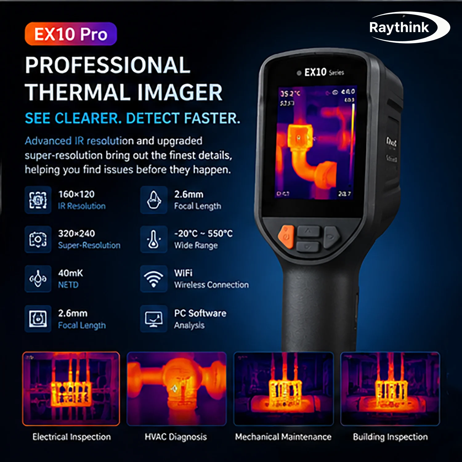 Raythink EX10 Pro Rechargeable Thermal Imaging Camera, -20 ℃~550 ℃, Waterproof, Dustproof, Anti Drop Handheld Thermal Imaging
Raythink EX10 Pro Rechargeable Thermal Imaging Camera, -20 ℃~550 ℃, Waterproof, Dustproof, Anti Drop Handheld Thermal Imaging