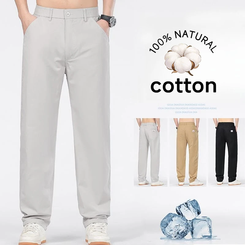 Spring Summer Men's Pure Cotton Casual Pants Business Elastic Waist Baggy Straight Long Pants Black Grey Khaki Trousers Male
Spring Summer Men's Pure Cotton Casual Pants Business Elastic Waist Baggy Straight Long Pants Black Grey Khaki Trousers Male