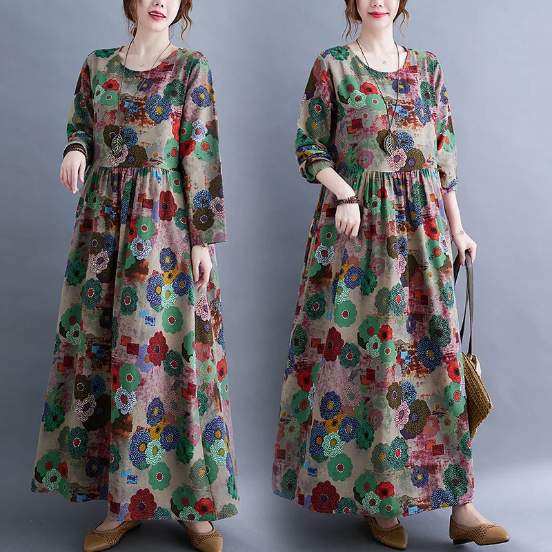 Spring 2024 Loose Fit Floral Print Cotton Linen Long Sleeve round Neck Dress Women's Midi Dress Artistic Style plus Size Dress
Spring 2024 Loose Fit Floral Print Cotton Linen Long Sleeve round Neck Dress Women's Midi Dress Artistic Style plus Size Dress