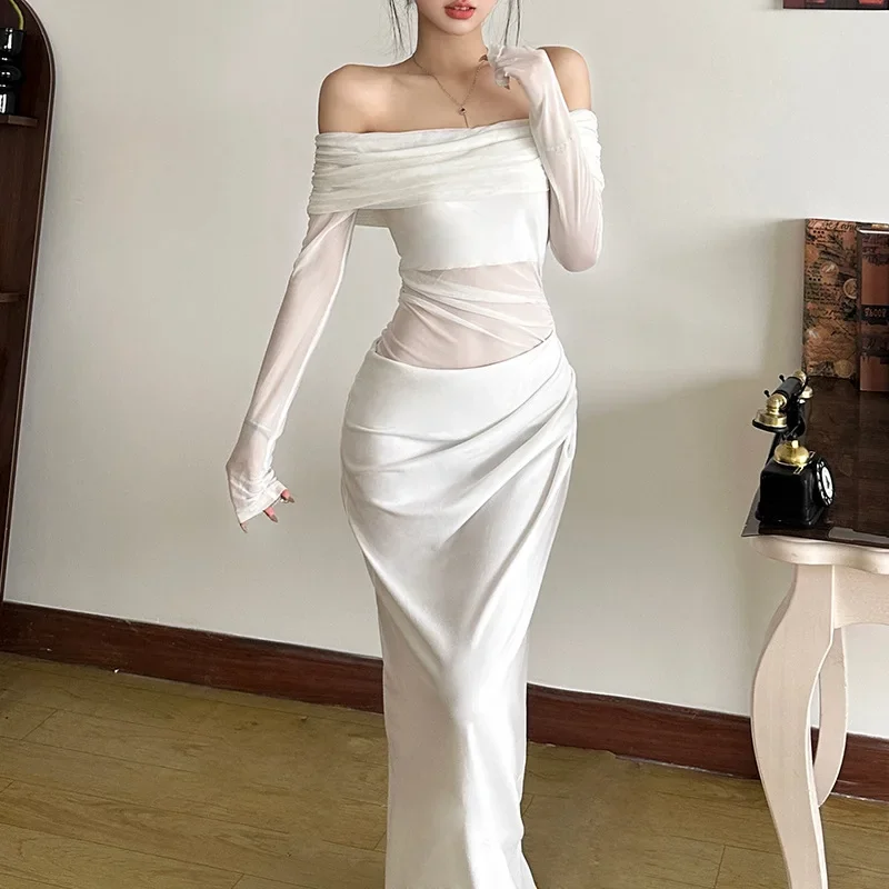 Ruched Irregular Dress Women Mesh Patchwork Slash Neck Skinny Stretch Evening Dresses Trend Elegant Long Bodycon Outfits
Ruched Irregular Dress Women Mesh Patchwork Slash Neck Skinny Stretch Evening Dresses Trend Elegant Long Bodycon Outfits