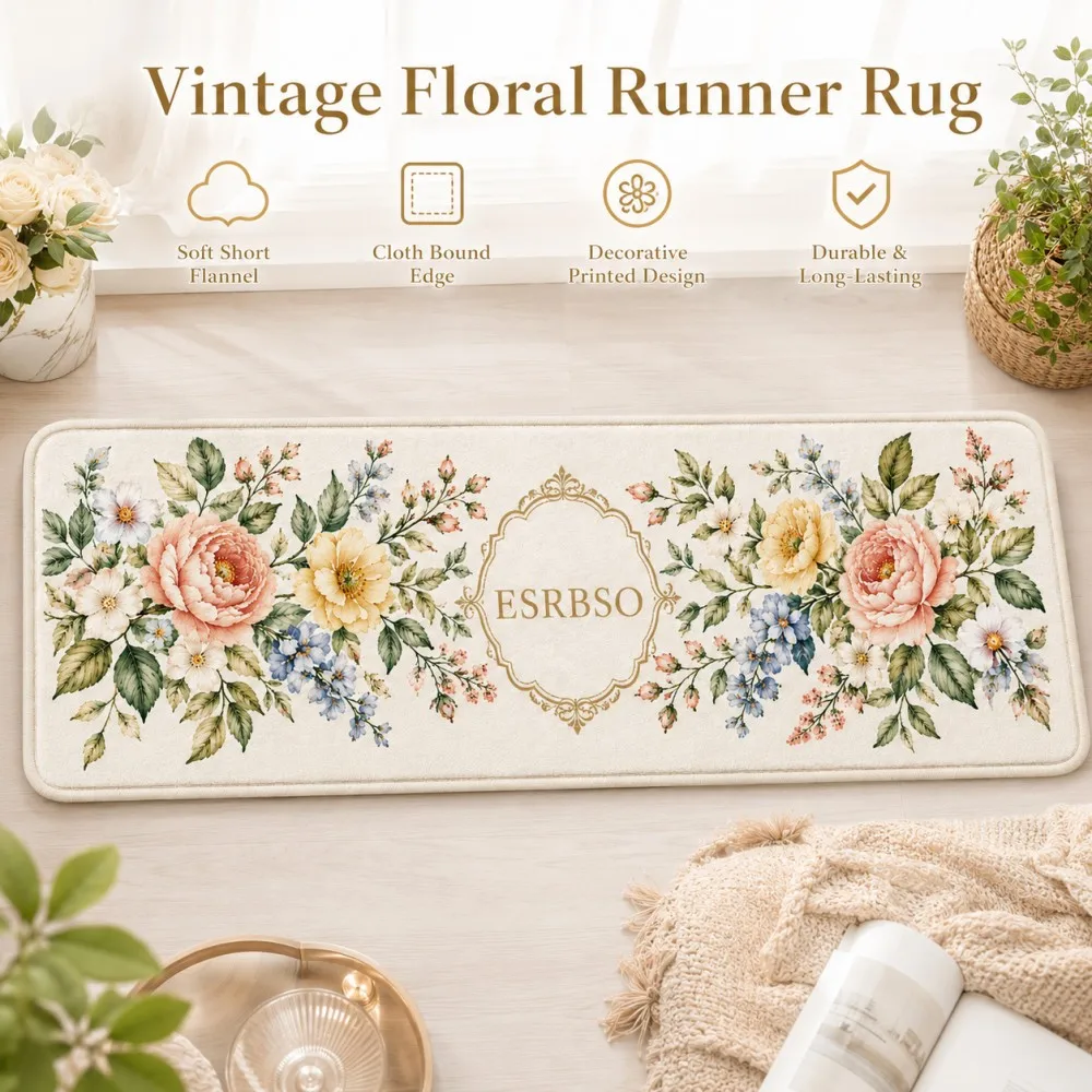 ESRBSO Vintage Floral Runner Rug Soft Short Flannel Kitchen Mat Non Slip Hallway Bedroom Carpet Cloth Bound Edge 45x120-60x180cm
ESRBSO Vintage Floral Runner Rug Soft Short Flannel Kitchen Mat Non Slip Hallway Bedroom Carpet Cloth Bound Edge 45x120-60x180cm
