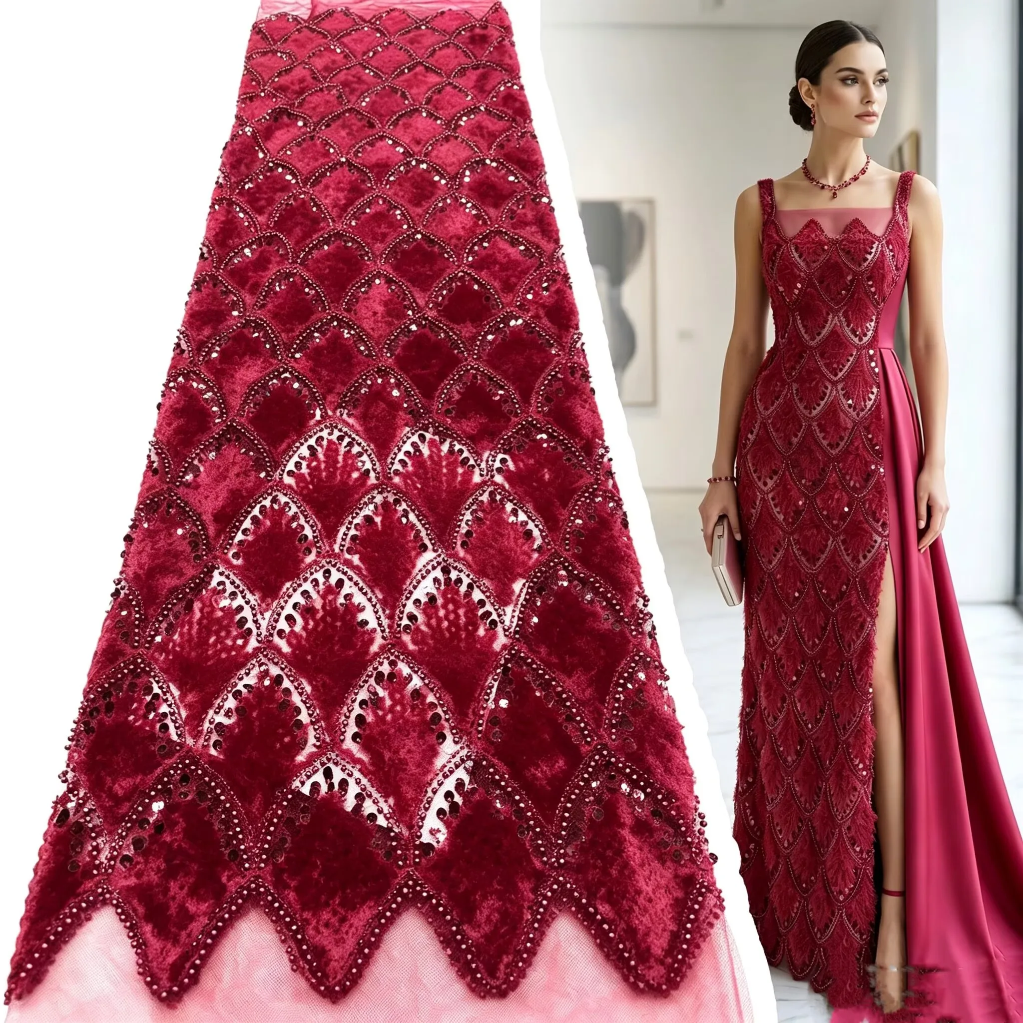 New Style African Sequins Lace Fabric High Quality French Beaded Lace Fabric Wine Red Nigerian Bridal Wedding Dress Sewing Fabrc
New Style African Sequins Lace Fabric High Quality French Beaded Lace Fabric Wine Red Nigerian Bridal Wedding Dress Sewing Fabrc
