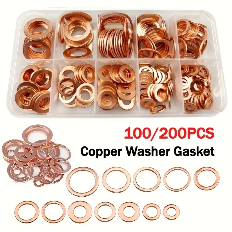 200/100pcs of Copper Sealing Washers Main Kit - Includes Flat Ring Seals, Nuts, And Bolts for Push Rod Tube Seals
200/100pcs of Copper Sealing Washers Main Kit - Includes Flat Ring Seals, Nuts, And Bolts for Push Rod Tube Seals
