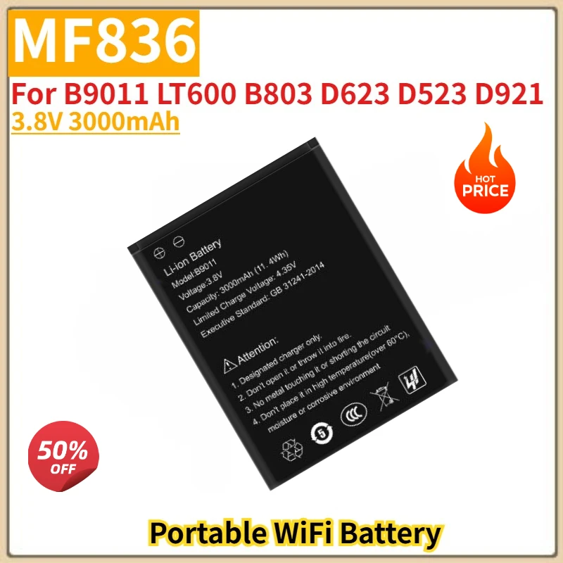 MF836 High Quality Portable WiFi Battery 3.8V 3000mAh for B9011 LT600 B803 D623 D523 D921 Brand New Replacement Battery
MF836 High Quality Portable WiFi Battery 3.8V 3000mAh for B9011 LT600 B803 D623 D523 D921 Brand New Replacement Battery