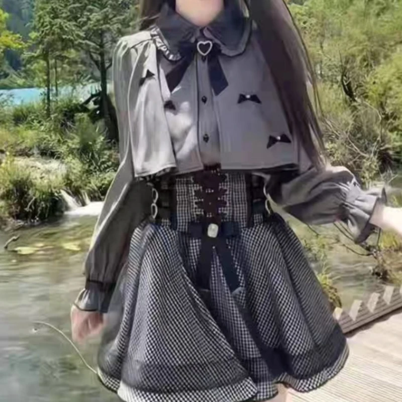 Japanese Gothic Lolita Style Skirt Set Women Sweet Bow Long Sleeves Cloak Shirts Plaid Mini Cake Skirts Korean Harajuku Y2k Suit
Japanese Gothic Lolita Style Skirt Set Women Sweet Bow Long Sleeves Cloak Shirts Plaid Mini Cake Skirts Korean Harajuku Y2k Suit