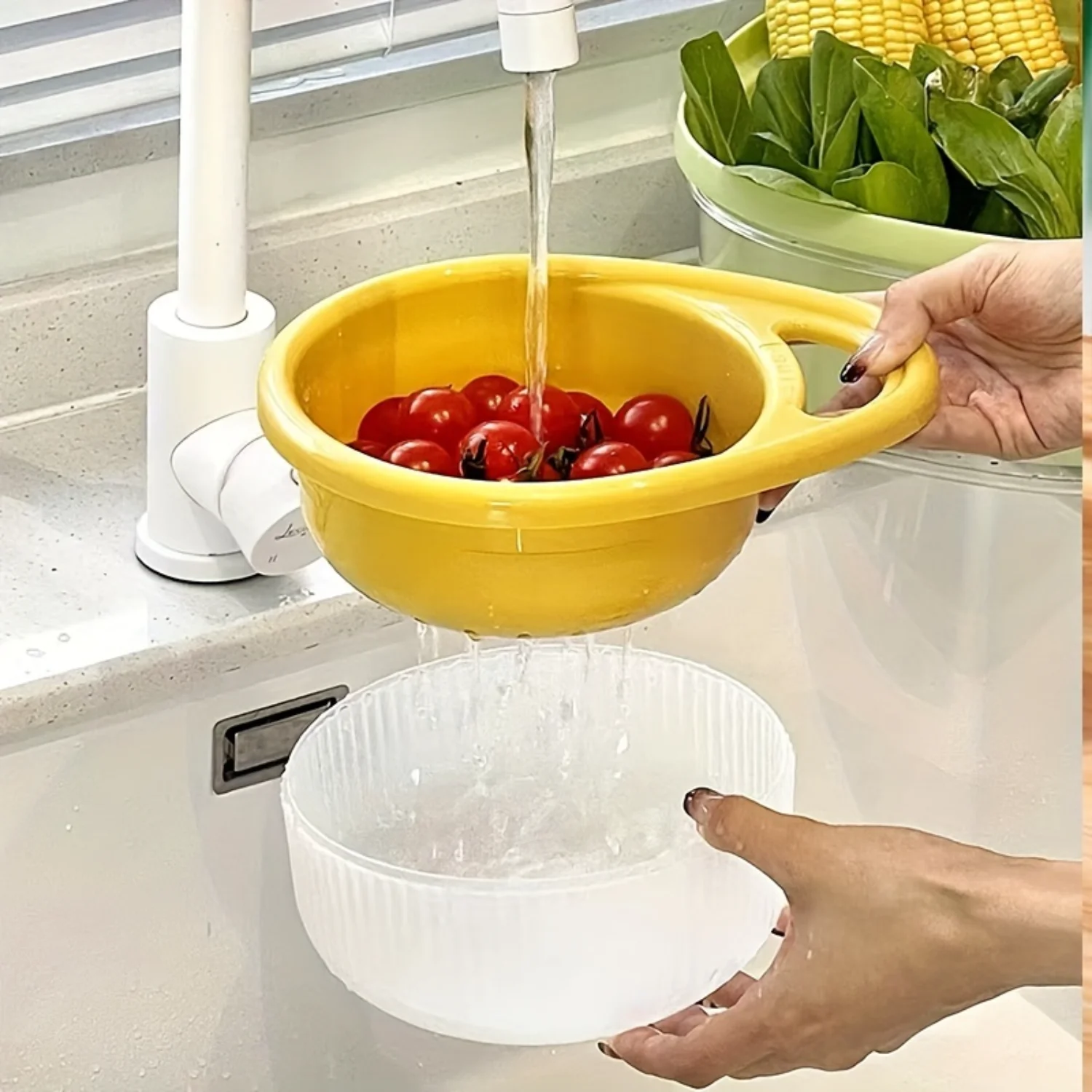 2pcs Multifunctional Double-Layered Draining Basket With Handles, Durable Food Organizer For Washing Fruits And Vegetables, Reu
2pcs Multifunctional Double-Layered Draining Basket With Handles, Durable Food Organizer For Washing Fruits And Vegetables, Reu