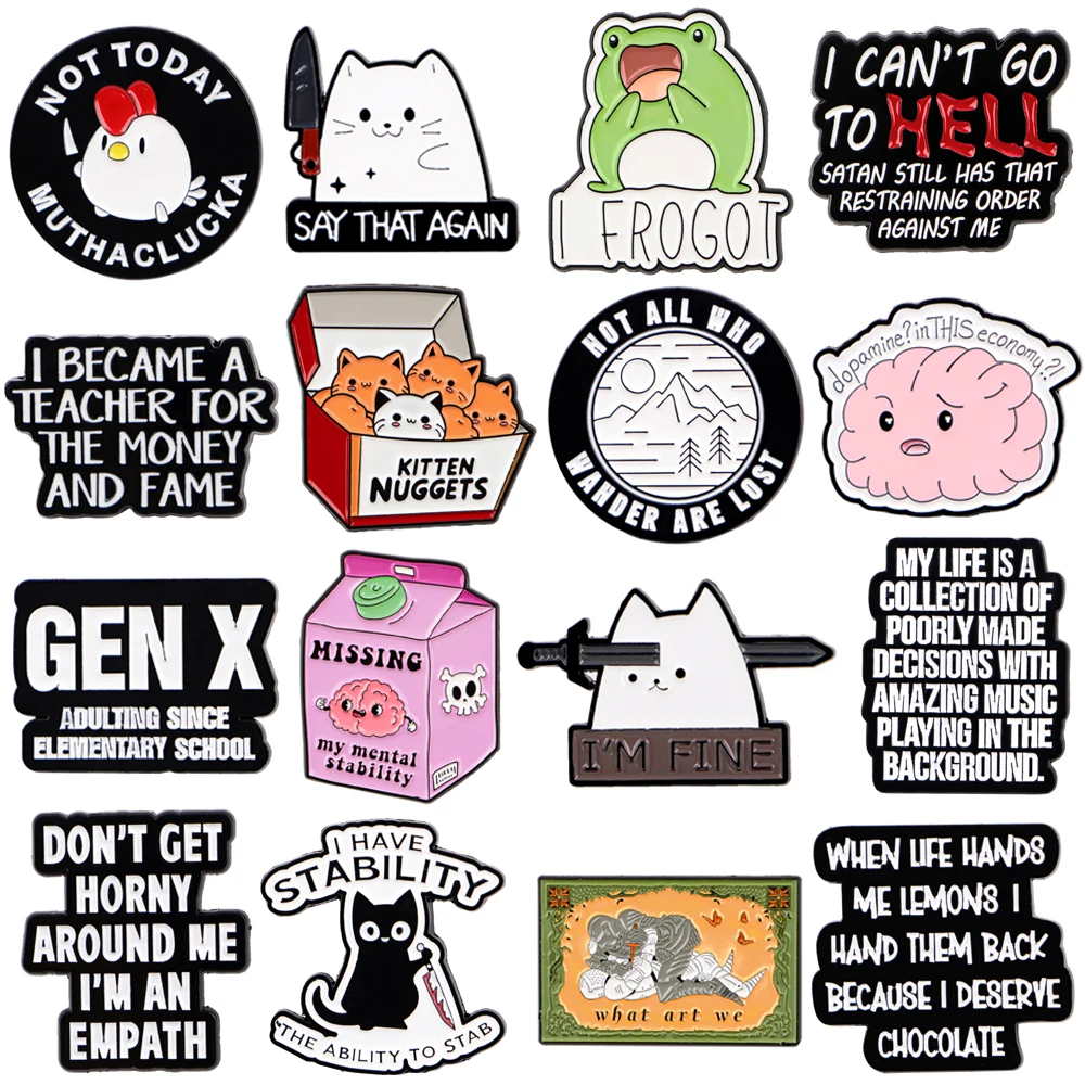 Frog Cat Badges Lapel Pins for Backpacks Funny Quotes Metal Enamel Pin Brooches for Women Fashion Jewelry Accessories Gifts
Frog Cat Badges Lapel Pins for Backpacks Funny Quotes Metal Enamel Pin Brooches for Women Fashion Jewelry Accessories Gifts