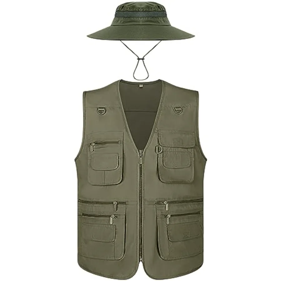 Janmercy 2 Pieces Men's Work Fishing Vest with Hat Lightweight Safari Travel Hunting Waistcoat With Multi Pockets Fishing Hat
Janmercy 2 Pieces Men's Work Fishing Vest with Hat Lightweight Safari Travel Hunting Waistcoat With Multi Pockets Fishing Hat