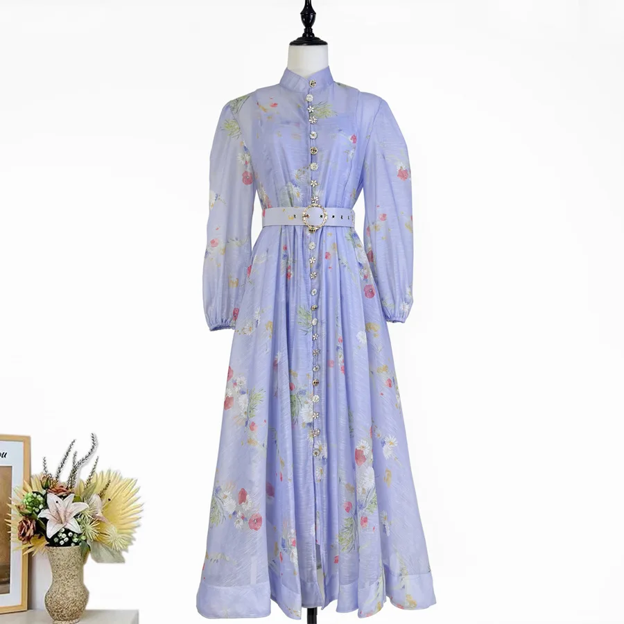 Summer women's dress French print lantern sleeves single-breasted long-sleeved stand-up collar with belt
Summer women's dress French print lantern sleeves single-breasted long-sleeved stand-up collar with belt