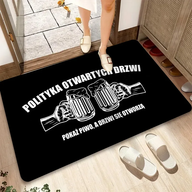 Humorous Polish Beer Welcome Door Mat Suitable for Doorways, Thick Plush with Beer Mug Design & "Polityka Otwartych Drzel" Phrase, Machine Washable Indoor/Outdoor for Entryway, Porch Decor (No Shedding)
Humorous Polish Beer Welcome Door Mat Suitable for Doorways, Thick Plush with Beer Mug Design & "Polityka Otwartych Drzel" Phrase, Machine Washable Indoor/Outdoor for Entryway, Porch Decor (No Shedding)