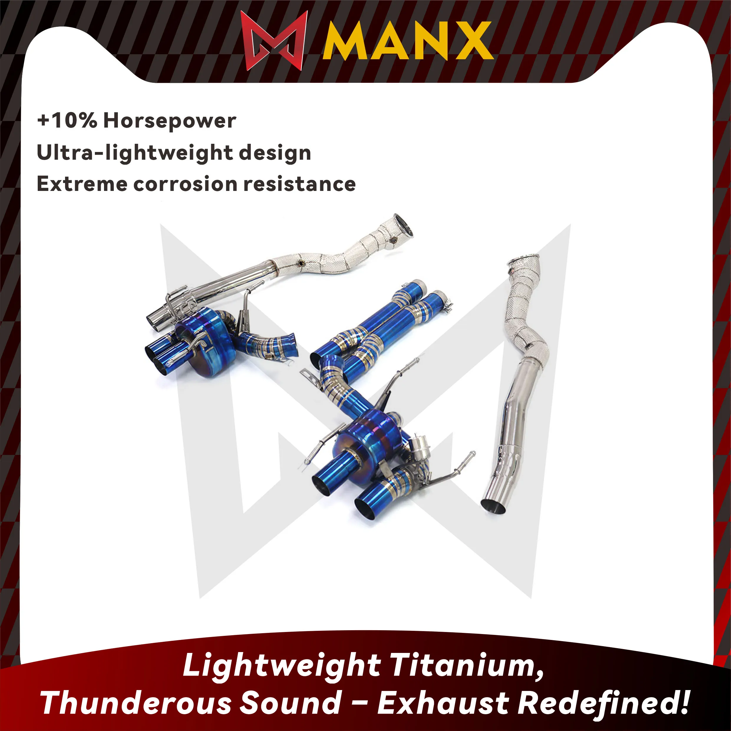 MANX Titanium Exhaust System Performance Catback full sets for Ferrari 812 6.5L Muffler With Valves And Middle Pipe
MANX Titanium Exhaust System Performance Catback full sets for Ferrari 812 6.5L Muffler With Valves And Middle Pipe