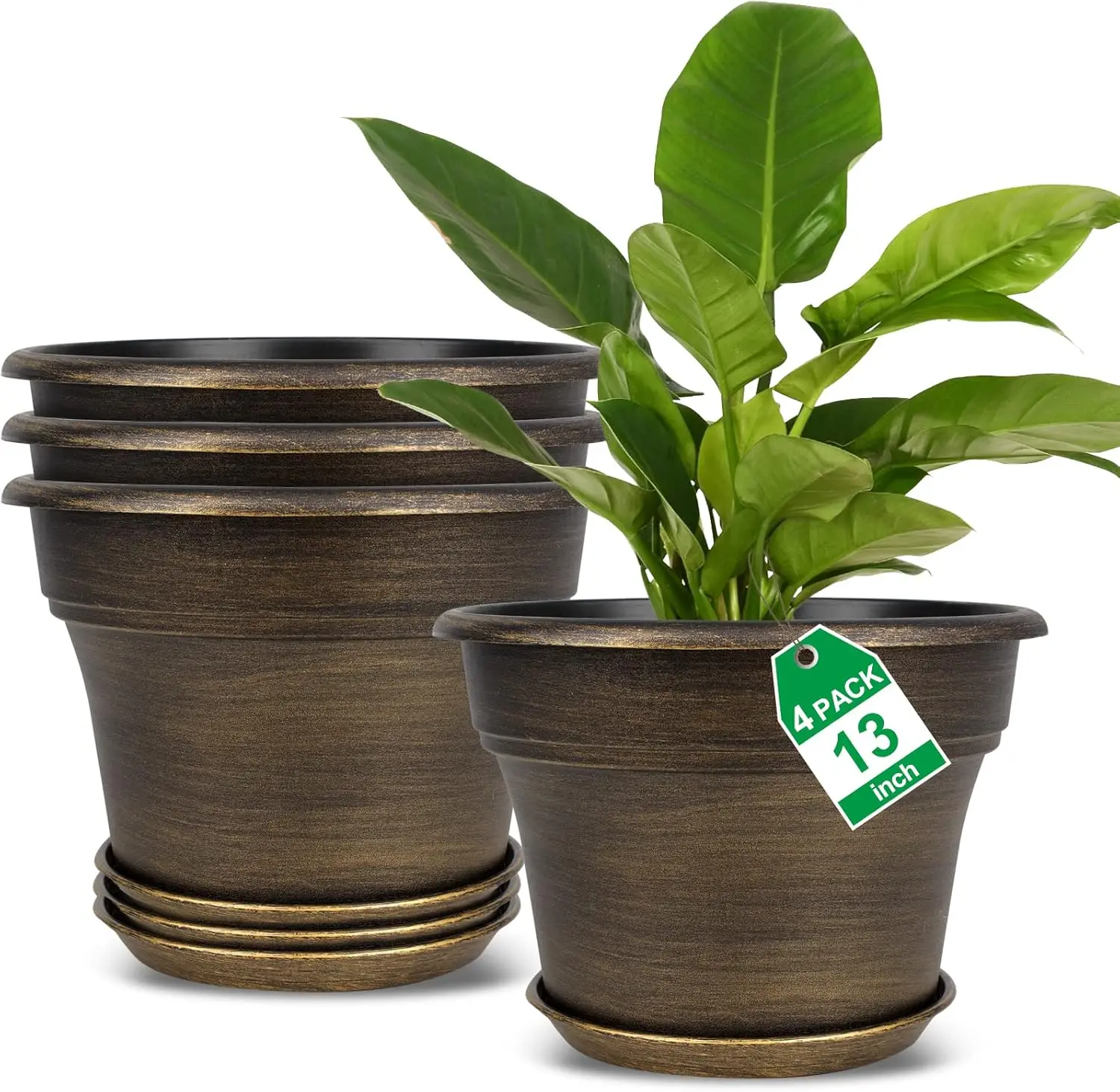 Plant Planters Pots Set of 4 Pack 13 Inch,Large Plastic Flower Pot for Indoor Plants with Drainage Holes & Trays
Plant Planters Pots Set of 4 Pack 13 Inch,Large Plastic Flower Pot for Indoor Plants with Drainage Holes & Trays